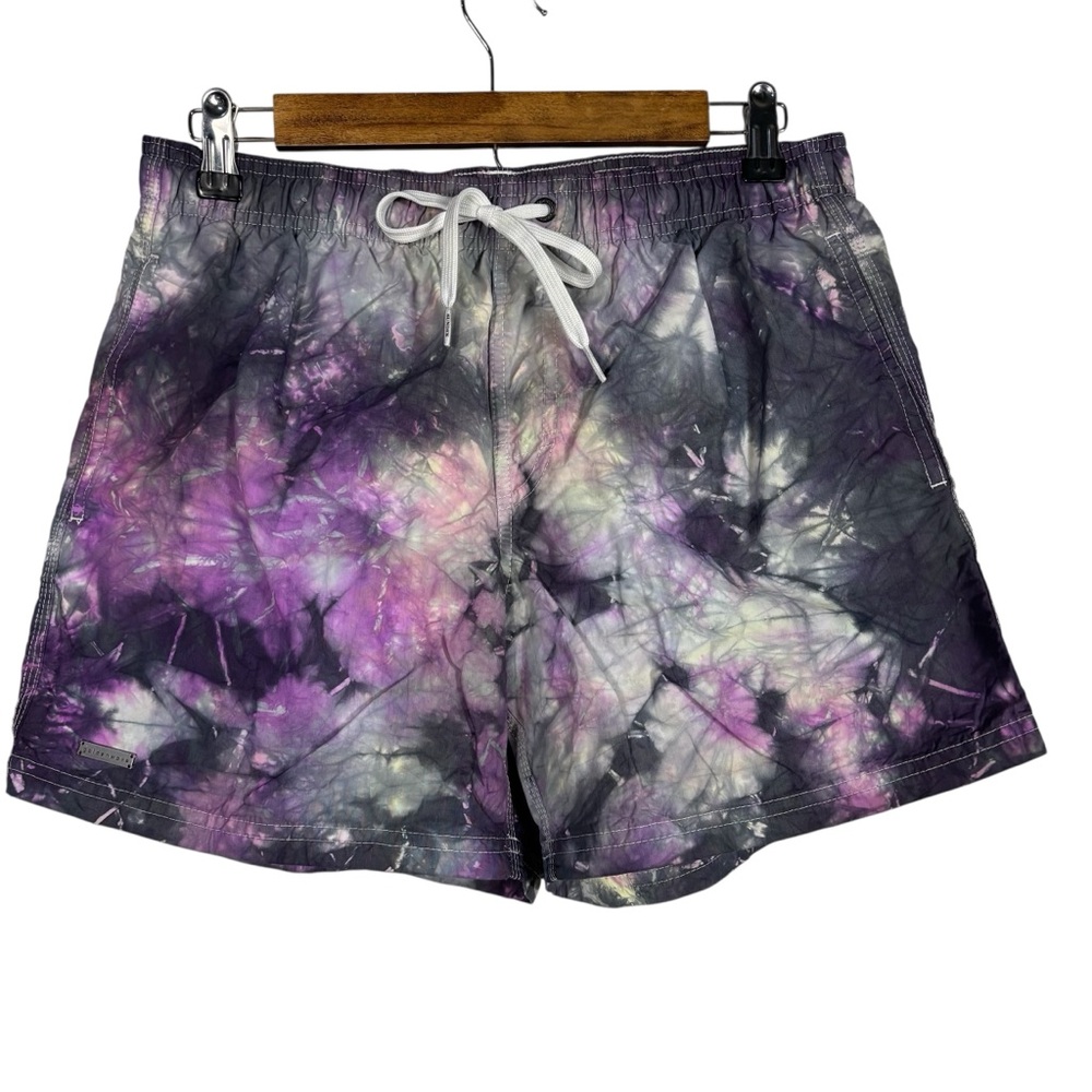 Sundek Swim Trunks Men's Tie Dye Purple Rainbow Nylon Board Shorts Size Medium